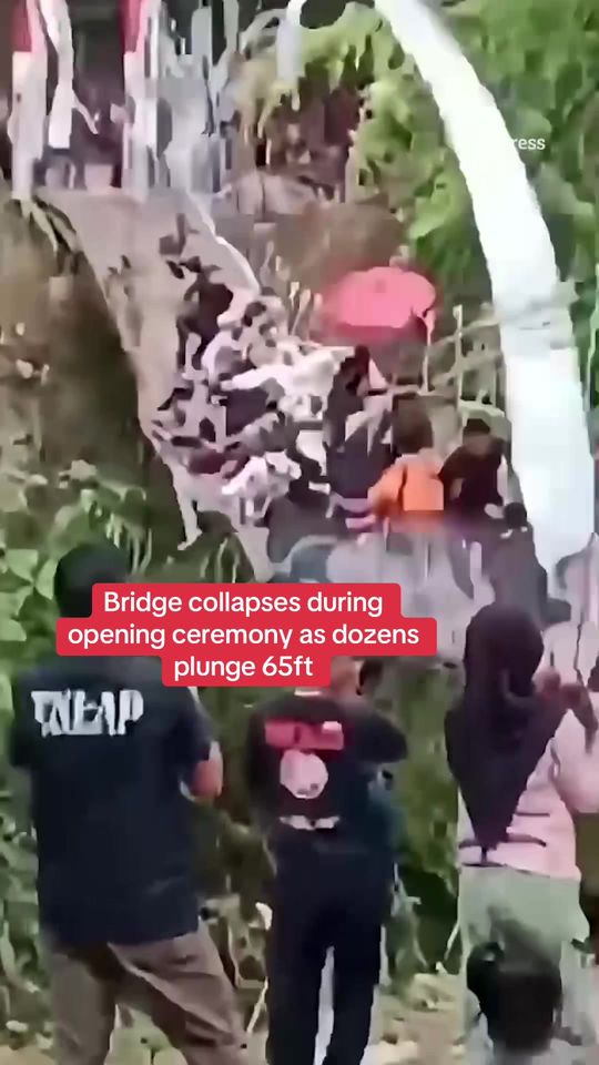 This is the harrowing moment a suspension bridge in Indonesi