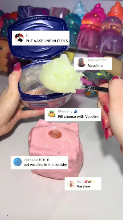 Filling my cheese squishy with vaseline!! #needoh #squishy #fidgettoys — @the.productvault
